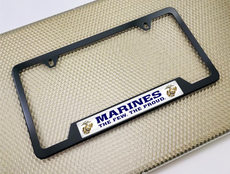 USMC - Marines. The Few. The Proud. - Stainless Steel Black 2-hole Car License Plate Frame (WB)